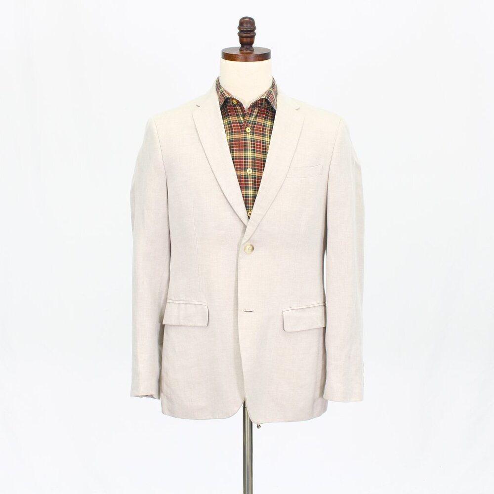 Perry Ellis 38R Beige Blazer Sport Coat Jacket 2-Button Solid T854